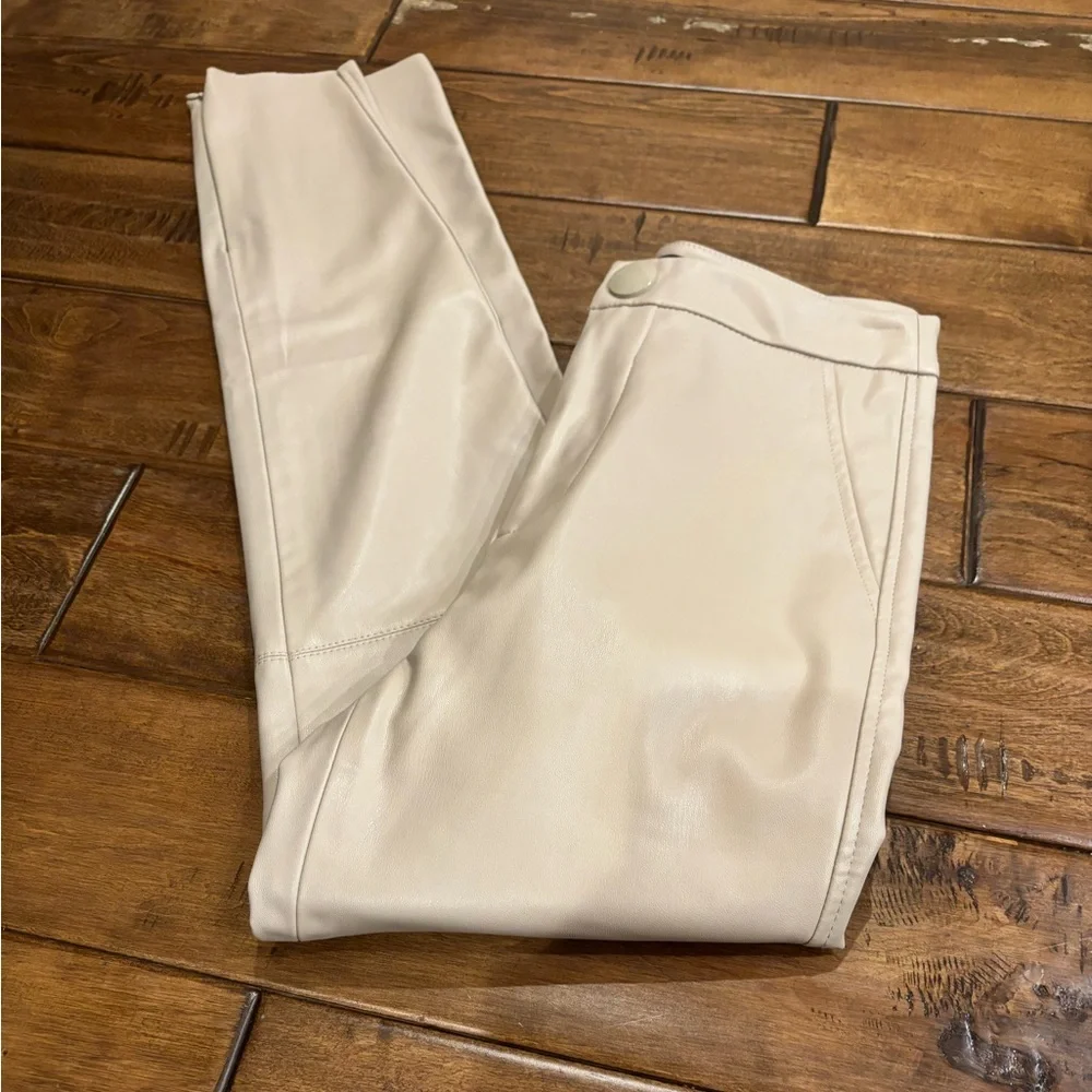 Zara Khaki Pleather Ankle Length Pants